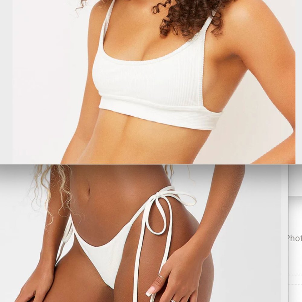 NWT - Frankie's Bikinis Set - Gavin Ribbed Scoop Top, Sky Skimpy Bottom - White